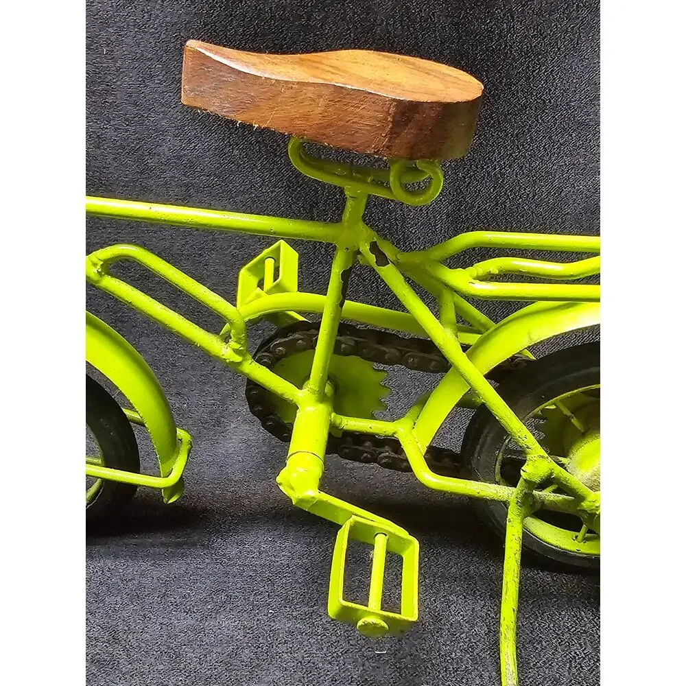 Green Metal Beach Cruiser Bike w. Wood Wheels Seat & Handle Bars Sculpture Ride